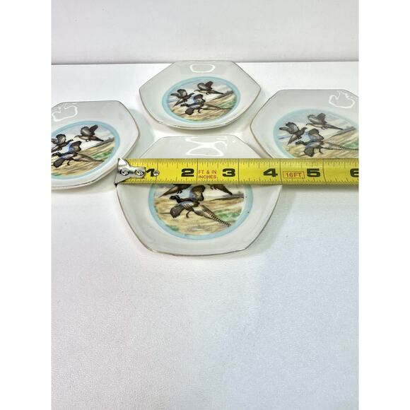 VTG Set Of 4 Stamped Japan Sauce Salt Cellars HP Birds Gold Rim MCM Hexagon - Picture 4 of 7